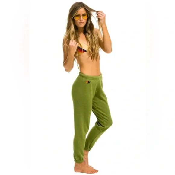 Aviator Nation 5 Stripe Sweatpants, Jungle Green/Neon Rainbow, Size L - Picture 3 of 11